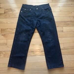 Raw Blue Y2K Vintage 34x30 Wide Leg Dark Wash Flap Pocket Blue Jeans Denim Men's